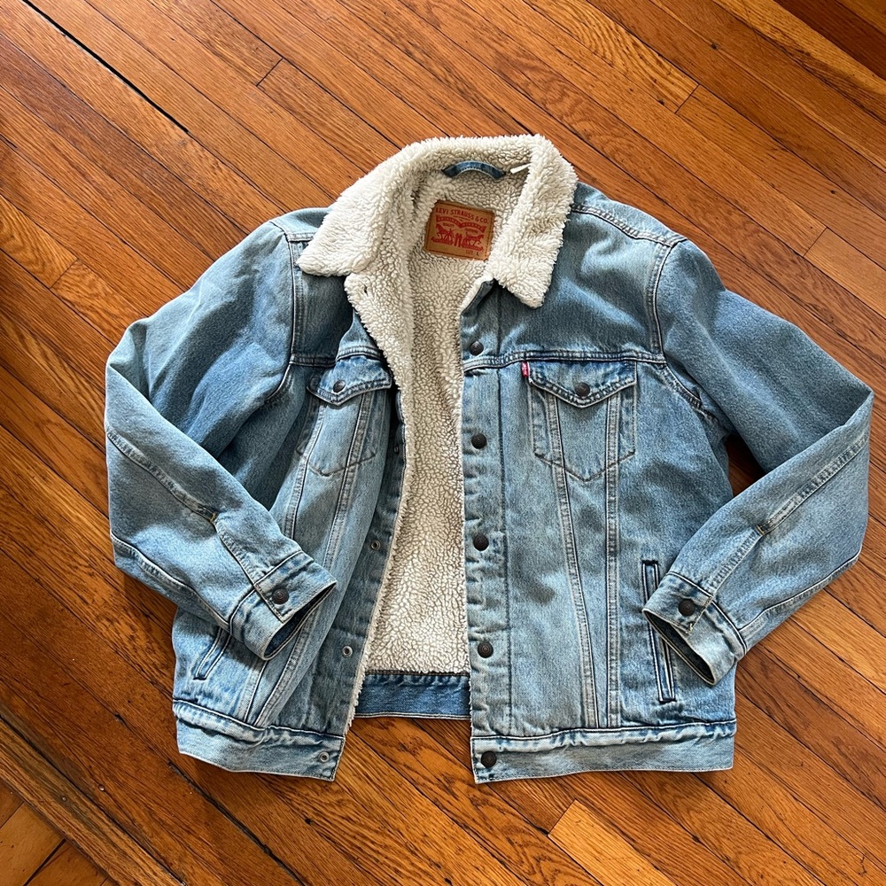 Levis Strauss & Co. Jean Jacket With Sherpa Fleece Lining Mens Size Large Denim